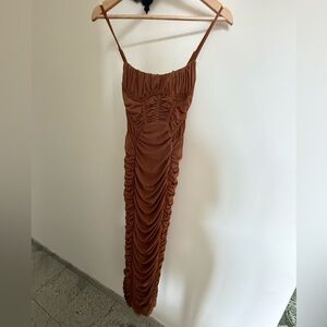 Bodycon Elegant Brown Ruched Dress